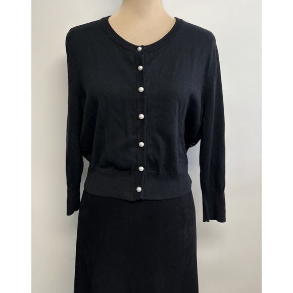 Karl Lagerfeld Paris Black Lace Back Women's XL Pearl Buttons Retro Elegant New - Picture 2 of 10
